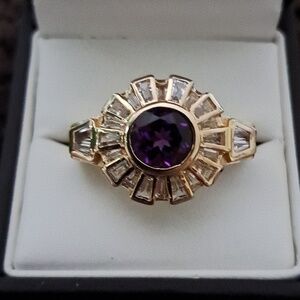 Amethyst and White Topaz Men's Ring 14kt Yellow Gold Vermeil